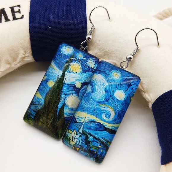 Vincent Van Gogh Starry Night Earrings Dangle - Picture 3 of 4
